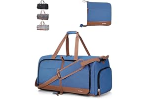 Lekesky Sac de Voyage Pliable pour Femme avec Compartiment à Chaussures, Sac de Sport étanche, Sac de Sport, Sac d'hôpital, Bleu foncé, (80L)