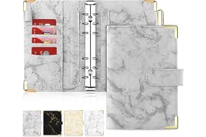 ‎ONLYESH Onlyesh Budget Planner, Ringbuch A6, 6 Löcher PU Leder Notizbuch Ringbuch, für A6 Budgetblätter, Binder Taschen und Bargeld, Marmor Grau