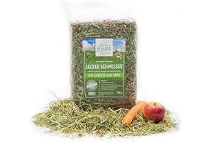 HEULAND® Premium Heu Lecker Schmecker mit Karotte und Apfel. Frisches Bergwiesenheu für Kleintiere Kaninchen Hamster Streu Meerschweinchen Futter für Nager Zwergkaninchen Hasen