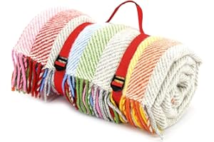 TWEEDMILL Polo Waterproof Picnic Blanket Rug - Rainbow Grey Stripe Wool - British Made