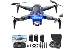HYTOBP P17 Drone avec caméra 4K pour adultes, GPS Drone professionnel avec moteur sans balais, 3 batteries, transmission Wi-Fi 5G, drones FPV RC avec 3 caméras, Follow me, moins de 249g, Noir