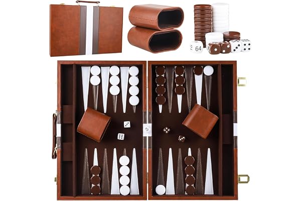Backgammon träväska, 2 spelare klassiskt resebakgammon-set med läderväska av hög kvalitet bärbar och med kubkopp för campare och resfans