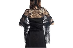 Luojida Etole Mariage Écharpe Foulard Femme Châle Wrap Vintage Elégant en Dentelle Florale Mesh avec Frangé Cérémonies Cocktail Soirée pour Echarpe Anniversaire Cadeau Fête des Meres