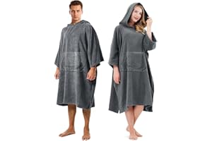 EVOLPOR Changing Bath Robe, Unisex Cozy Towel Poncho Adult, Hooded Towel Adults with Large Pocket, Wearable Hoodie Towelling Changing Robe, Surf Changing Towel Beach Poncho for Swimming Surfing Men Women Grey