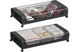 LATIT 2 Pack Under Bed Storage with Wheels Underbed Storage Containers Box with Lid and Zipper Rolling Large Storage Organizer for Clothes Shoes Blankets Toys Books