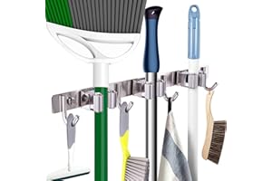 ANHORTS Porta scope parete, Portascope e Portaspazzole Muro Montato, Salvaspazio appendiscope da muro, Porta scopa da muro Per Cucina, Bagno, Garage, Giardino, Armadio (3 supporti, grigio)