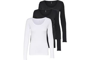 ONLY 3er Pack Damen Langarmshirt schwarz und weiß Langarm Basic Longsleeve Sommer aus 95% Baumwolle XS S M L XL 15209156