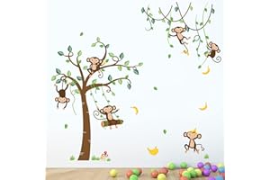 decalmile Pegatinas de Pared Mono en Árbol Vinilos Decorativos Animales Jungla Monos Adhesivos Pared Habitación Infantiles Bebés Guardería Dormitorio