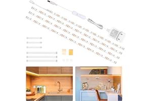 wobsion Striscia Led Bianco Caldo 2M,4X50CM Luce 2700K, 1200LM, 220V da Interno, Sottopensile Con Interruttore, Per Cucina,Vetrine
