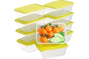 VINATO 10 Pièces 520 ml Boîte Alimentaires Plastique, Réutilisables Boite Hermétique Alimentaire avec Couvercles, Boîtes de Stockage Aliments pour Congélateur, Micro-ondes, Lave-vaisselle, sans BPA