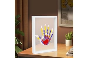 Auauraintt Zestaw odcisków dłoni i stóp dziecka, 4-częściowy zestaw odcisków dłoni rodziny, ramka na zdjęcia pamiątkowe dla noworodków, drewniana ramka do rękodzieła, wystrój domu, prezent dla nowych