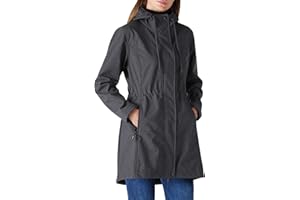 OUTDOOR VENTURES Chubasquero largo para mujer, chaqueta softshell con capucha para mujer, chaqueta de entretiempo, chubasquero forrado, chaqueta funcional impermeable, cortavientos, chaqueta de senderismo, chaqueta
