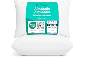 Flowen Almohadas para Cama 50x80 2 Unidades Relleno Cojin Hipoalergénico Antiácaros y Suave Rectangular para Hogar con Funda Exterior de Almohada Respirable en Microfibra Blanca Extraíble y Lavable