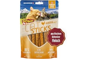 DeliBest Cat Sticks aus 100% Schweizer Hähnchenfleisch I Katzen Leckerlies getreidefrei I halbfeuchte Leckerlies in Stickform I Katzensnack ohne künstliche Zusatzstoffe I Allergiker geeignet I 50g