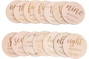 NUOBESTY Baby Monthly Milestone Cards, 14pcs Newborn Milestone Baby Sets, Monthly Milestone Cards, Wooden Milestone Discs, First Year Growth Cards Newborn Photo Card Props