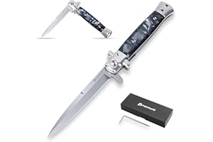 POKTWORLD Couteau Pliant,Couteau de Poche Pliant avec Poignée en Bois,Couteau de Chasse en Plein, Couteau de Survie de Plein Air pour la Chasse ou le Camping (Résine - Noir)