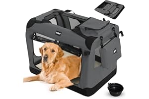 Leopet® Sac de Transport pour Chiens - Gamelle et Sac de Rangement, Pliable, Respirant, Tapis Amovible - Bagage, Panier de Transport pour Animaux de Compagnie (Anthracite, XXXL: 102x69x69 cm - LxLxH)