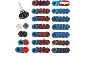 RASHION 80 piezas de discos de lijado de 2 "y juego de soporte de vástago de 1/4" - Kit de rueda de tiras de disco de lijado de cambio rápido para amoladora