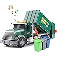 AquaFalcon Toddler Toys for 3 + Years Old Boys, 15" Large Garbage Truck Toy,Friction Powered Waste Management Garbage Truck with Lights and Sounds,3 Rear Loader Trash Cans,Kids Gift