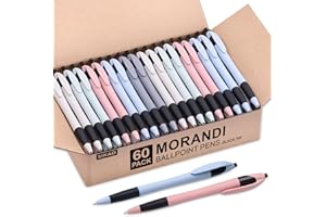Sikao Pens, 60-Pack Morandi Gripped Slimster Bulk Ballpoint, No Smear, Black Ink 1.0mm, Wholesale Click Retractable Server Pens, School Office Supplies