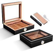 CIGARLOONG Cigar Humidor – Cedar Wood Desktop Box With Hygrometer & Humidifier, Holds 15-20 Cigars-515554