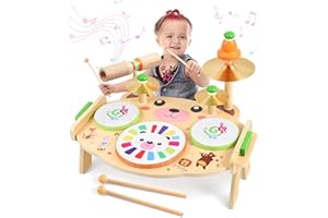 Subtail Tamburo Bambino - Strumenti Musicali Bambini - Giochi Batteria Bambini 3 Anni - Giochi Montessori 3 Anni -Giocattoli In Legno Bambini 3 Anni - Musica Regalo Bambino 3 Anni