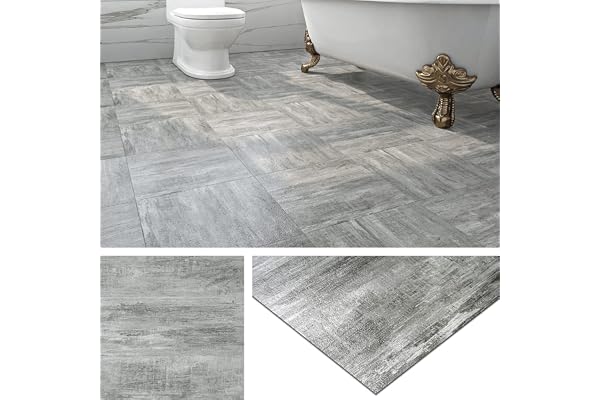 Livelynine Dalle PVC Adhesive Sol Imitation Bois Imperméable Lino Sol Adhesif Salle de Bain Lame PVC Adhesive Sols Bois Gris Autocollant de Sols Auto-Adhésif Cuisine 30x30CM, 4 Dalles