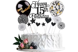 Jxuzh Happy 15th Birthday Tortendeko Schwarz 15 Jahre Mädchen Jungen Kuchendeko 15. Geburtstag Kuchen Deko Tortendeko 15 Geburtstag Jungen Tortendeko Schwarz Herz Stern Für 15 Geburtstag Cake Topper
