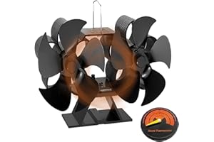 DOEDOEFONG Ventilateur de Poêle à Bois, 10 Pales Alimenté par la Chaleur, Tuyau de Cheminée à Double Tête pour Cheminée à Bois, Ventilateur de Cheminée pour Poêle à Bois Alimenté par la Chaleur