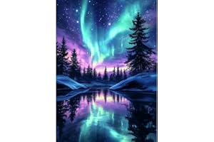 DOMROM Diamond Painting Kit Adulte, Forêt 5D Diamant Painting Complet Ronde Aurore boréale Diamond Peinture Art Images, DIY Strass Point de Croix Peinture Débutant pour Maison Décoration 30x40cm