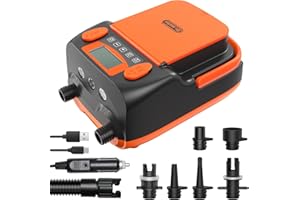 Dr.meter Pompa Elettrica, 6000mAh Pompa Elettrica SUP 12V DC Alimentato ad Alta Pressione con 2 porte USB 3 Luci LED e 6 Ugelli per Piscina,Materasso,Paddle