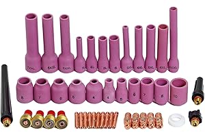 RIVERWELD 46pcs Ugello in allumina TIG 13N08 4# 796F70 796F74 53N59 53N59XXL Lente per gas 45V43 Ø1.6 45V44 Ø2.4 Corpo pinza 13N27 Ø1.6 13N28 Ø2.4 Tappo posteriore adatto per torcia TIG SR WP9 20 25