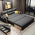 UNICORN FURNITURE Convertible Sofabed in Breathable Linen Cotton Fabric Pull Out Sofa Bed with Storage Click Clack 3 Seater Couch (Grey)