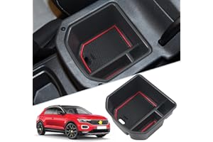 SKTU Pudełko do przechowywania kompatybilne z VW T-ROC 2018-2023 2024, schowek na rękawiczki, podłokietnik, konsola środkowa, sterowanie centralne, pudełko do przechowywania (czerwone)
