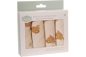 Ziggle Baby Wash Cloths 25x25 cm, 4 Muslin Cotton Reusable Face & Body Towels | Ultra-Soft Baby Wipes for Bathtime & Skincare – Newborn Essentials Gift Set