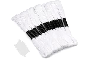 Easusy 12 Skeins Friendship Bracelets Floss, White Embroidery Cross Stitch Threads Cotton Embroidery Floss with 5 Pieces Floss Bobbins for Knitting, Cross Stitch Project(White)