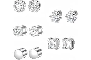 HFMYGS Magnetic Earrings, Magnetic Earrings for Women, Inlay, Non-Pierced Magnetic Earrings for Men, Women, Silver, Round/Square