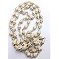 SoilMade White Tulsi Silver Cap Mala, Round Shape, Wood and Metal Made, Size Aprox 50 Beads and 50g, Pack of 1 Tulsi Cap Mala in Box
