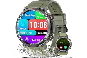 IOWODO Męski smartwatch, zegarek fitness, połączenia Bluetooth, inteligentny zegarek wojskowy z czujnikiem tętna, SpO2, monitorem snu, 100 trybami sportowymi, kompatybilny z systemem Android iOS (2