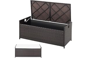 GiantexUK 128L Garden Storage Box, Weatherproof Rattan Deck Box with Seat Cushion, Zippered Liner & Handles, Outdoor Sit On Utility Chest Container for Patio Pillows Tools Toys