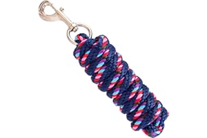 Merauno® Maglia per cavallo – maglia da legare in diversi design alla moda, corda per legare pony, asino, capra, a maglia lunga con moschettone (rosso blu, moschettone)