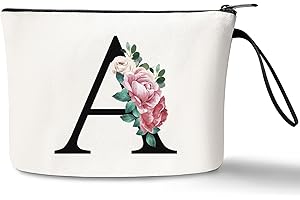 JEKUGOT Personalisierte Make-up-Taschen, Geburtstagsgeschenke für Frauen, Mütter, A-Z Personalisierte Geschenke für Frauen, einzigartige Freundschaftsgeschenke für Frauen, Braut-Kosmetiktasche (A)