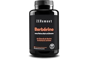 Berbérine HCl, 4 mois d'Approvisionnement (120 Gélules Végétaliennes de traitament) | Avec Poivre Noir et Chrom naturel | Le meilleur Extrait de Berberis Aristata | Zenement