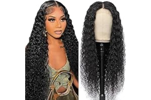 Lakaisa Water Wave Human Hair Wig 4X1 Lace #1B Natural Black Glueless Wear and Go Parrucca Donna Capelli Veri Umani Bleached Knots Pre Plucked Hairline with Baby Hair for Woman 22 Pollici