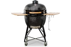 KAMADO BONO Barbacoa Kamado Grande Limited y 6 accesorios Bonus - Barbacoa de Ceramica Negra Ø64cm - Barbacoa Ceramica Kamado Parrilla de Carbón - Barbacoa de Carbón Portátil - BBQ Grill