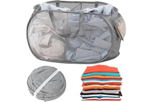 Femolity Folding Laundry Basket, 75L Large 2-Compartment Washing Basket With Strong Handles,Collapsible Cleaning Basket for Laundry, Bathroom, Kids Room, Dorm or Travel Grey