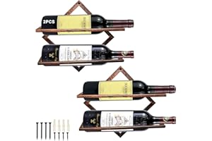 MERYSAN 2pcs Weinhalter aus Metall zur Wandmontage, Vintage Messing hängender Weinregal Organizer für 2 Spirituosenflaschen, Flaschenregal Weinflaschenregal für Home Kitchen Bar Wanddekor