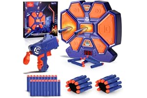 Lehoo Castle Electronic Target for Nerf Guns, Digital Auto Scoring Shooting Target with 4 Modes, Light and Sound Effect, Indoor Outdoor Shooting Game Toy for Kids Boys Girls（Blue）