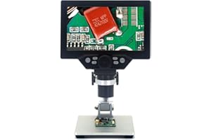 EMEBAY - 7 Pouces HD LCD Microscope Numérique Batterie Rechargeable Intégrée, Microscopes Vidéo Electroniques 12MP, Microscope Outil à Souder avec Support en Métal