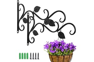MATT SAGA 2 Pièces Suspension Mural Crochet Plante avec Vis Support Crochet Plante Lanterne Mangeoires d'oiseaux Panier de Jardin en Métal pour Décoration de Jardin Balcon (Feuilles)